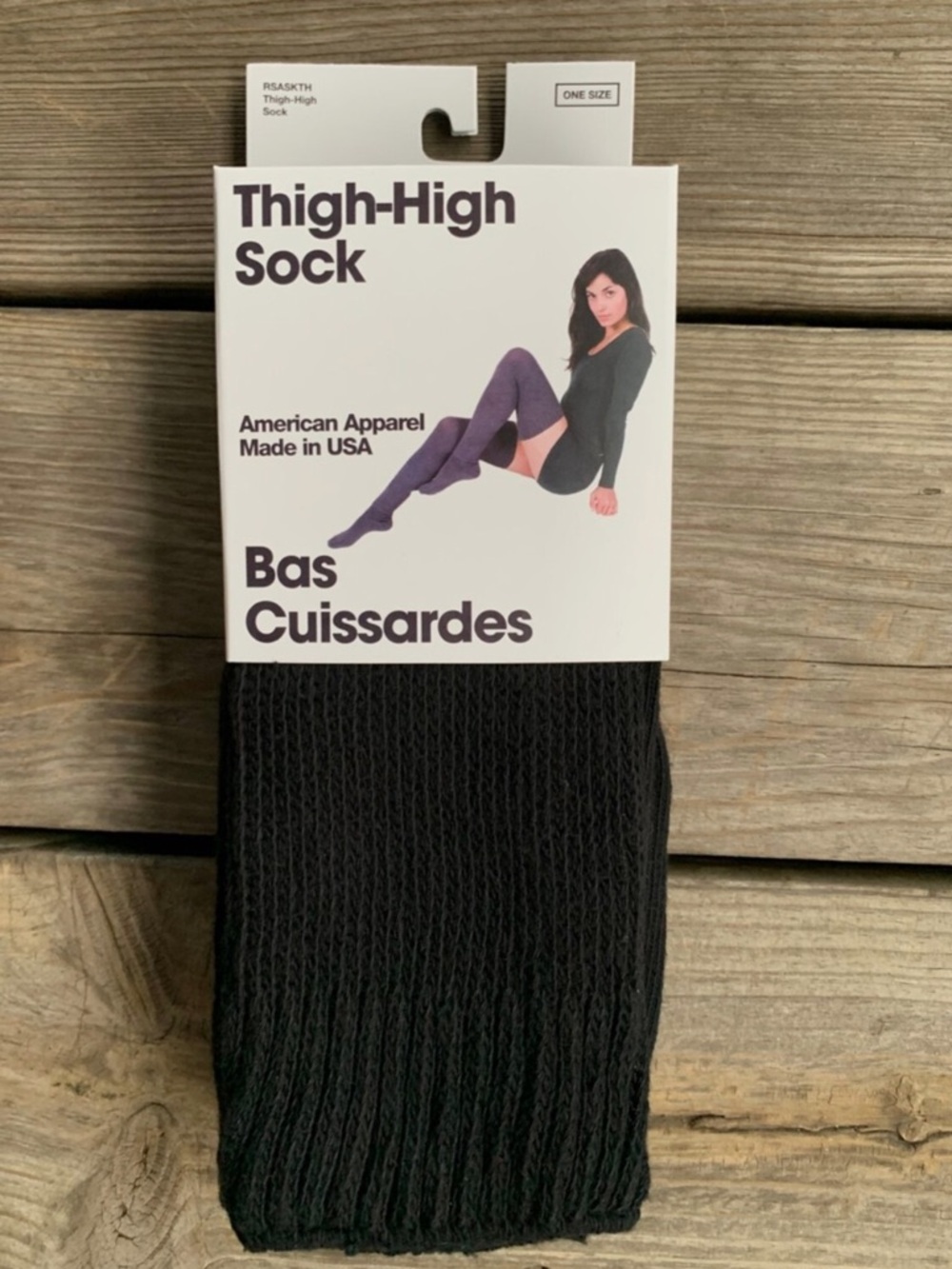 NWOT Black Thigh High Ribbed Socks American Apparel AA - Picture 3 of 3